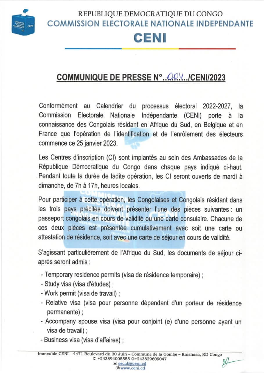 Communiqué de la CENI