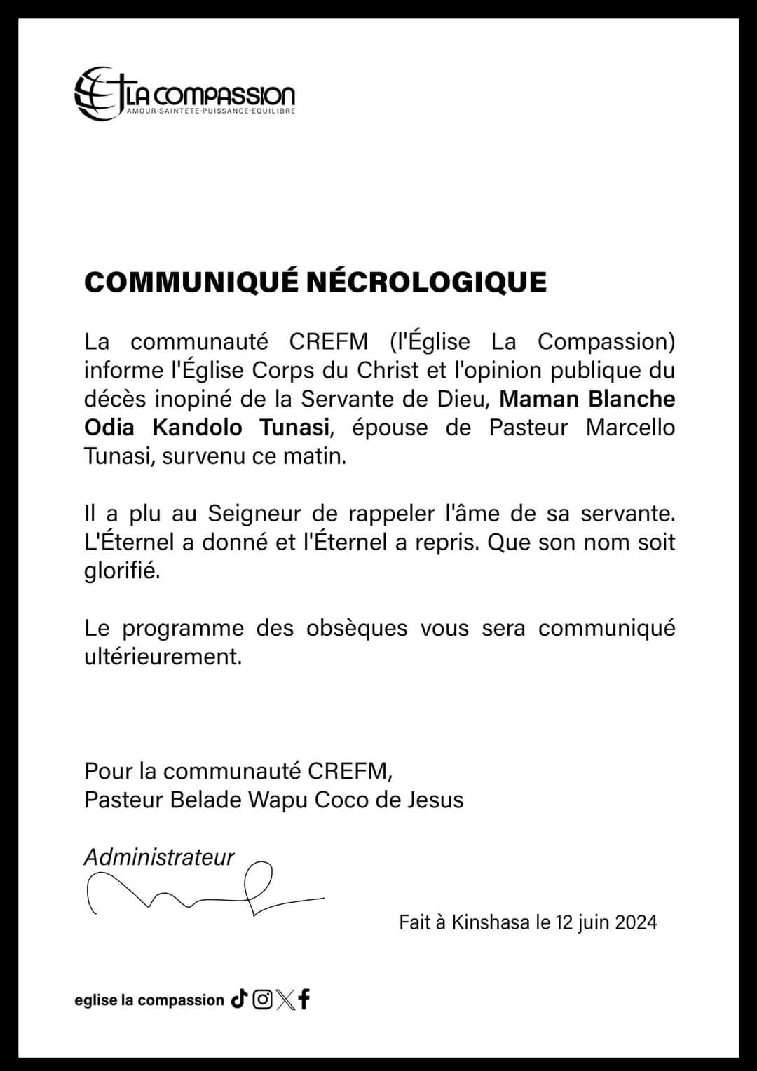 Communiqué nécrologique
