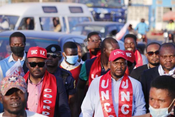 Christian Masudi, secrétaire interfédéral de l'UNC lors de la caravane motorisée à Kolwezi. 