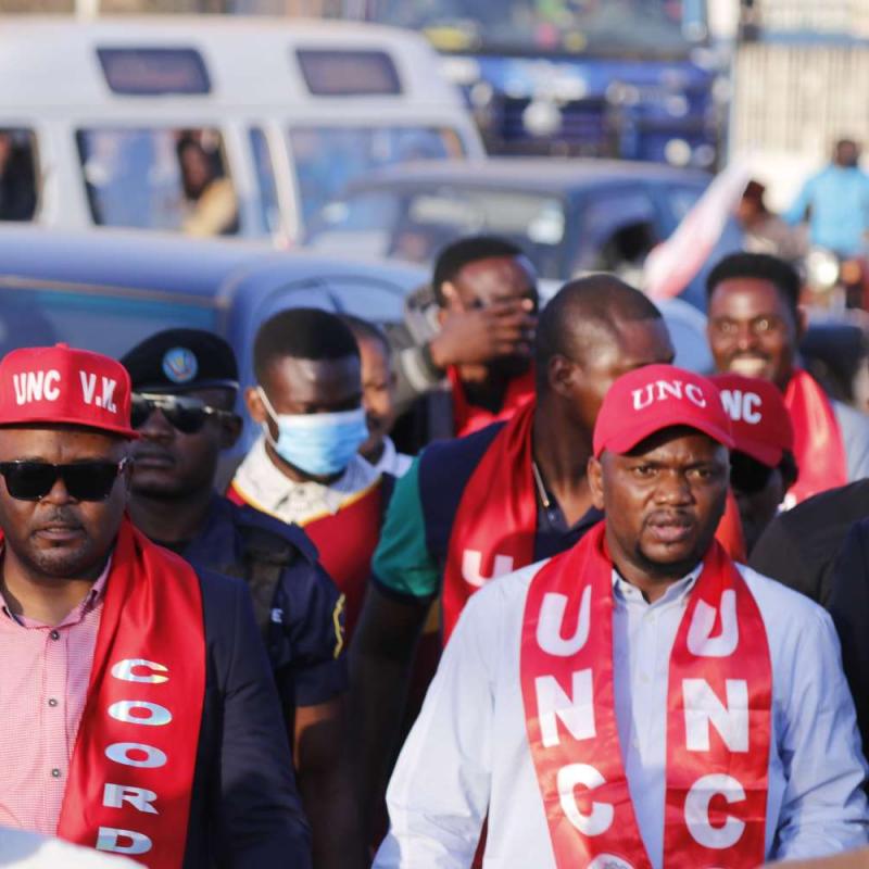 Christian Masudi, secrétaire interfédéral de l'UNC lors de la caravane motorisée à Kolwezi. 